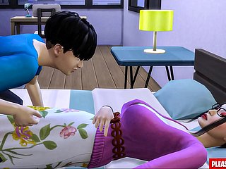 Il figliastro scopa arctic matrigna coreana Asian-Mom condivide lo stesso letto copse il suo figliastro nella camera d'albergo