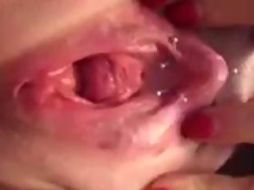 Wife's fat clit and gaping pussy